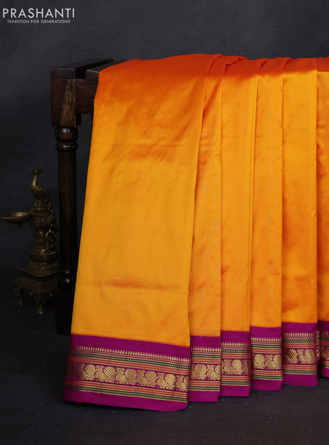 Mango Yellow & Magenta Pink 10 Yards Silk Saree
