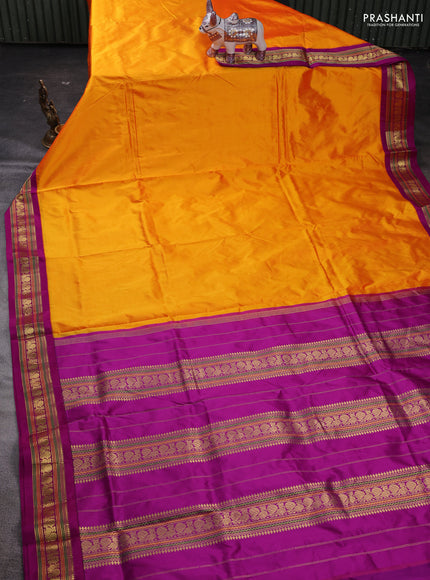 Mango Yellow & Magenta Pink 10 Yards Silk Saree