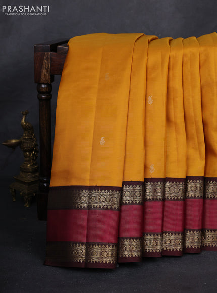 Mustard Yellow & Coffee Brown 10 Yards Silk - Vairaosi
