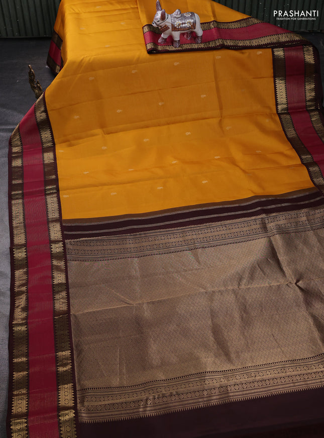Mustard Yellow & Coffee Brown 10 Yards Silk - Vairaosi