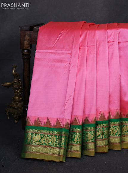 Peach Pink & Green 10 Yards Silk Saree
