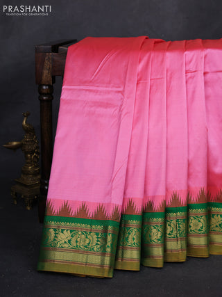 Peach Pink & Green 10 Yards Silk Saree