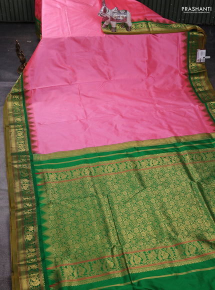 Peach Pink & Green 10 Yards Silk Saree