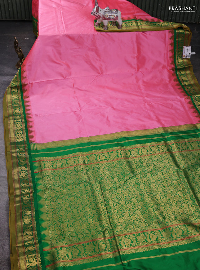 Peach Pink & Green 10 Yards Silk Saree