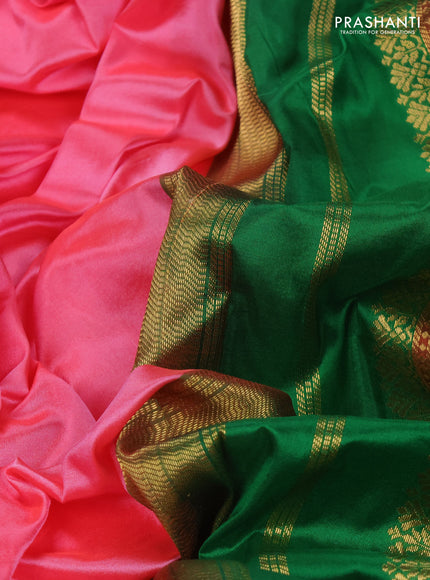Peach Pink & Green 10 Yards Silk Saree