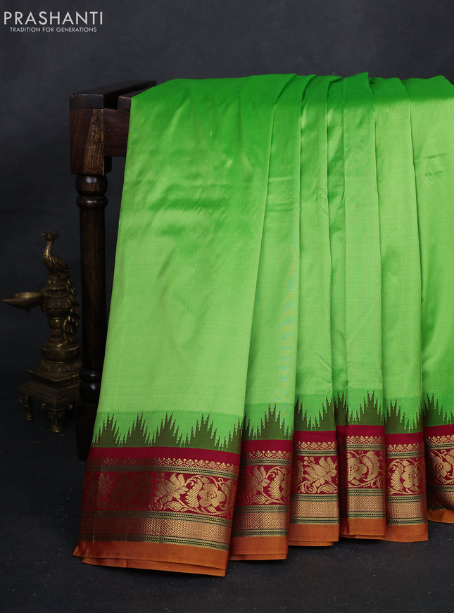 Green & Maroon 10 Yards Silk Saree