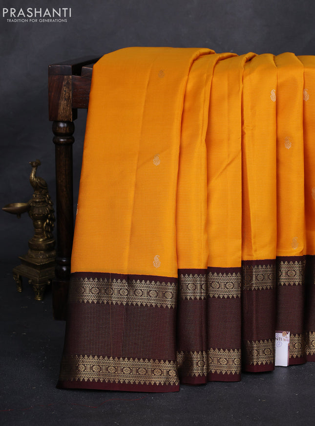 Mustard Yellow & Coffee Brown 10 Yards Silk - Vairaosi