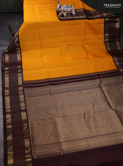 Mustard Yellow & Coffee Brown 10 Yards Silk - Vairaosi