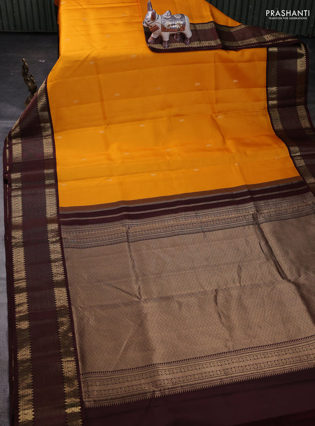 Mustard Yellow & Coffee Brown 10 Yards Silk - Vairaosi