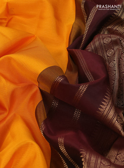 Mustard Yellow & Coffee Brown 10 Yards Silk - Vairaosi