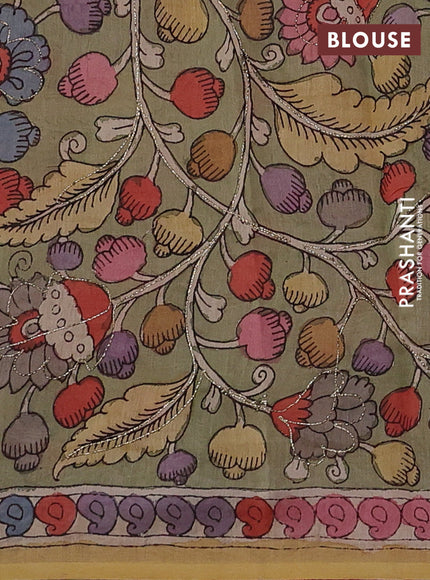 Pink & Pastel Green Pure Organza Silk - Penkalamkari Blouse