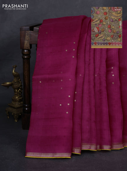 Pink & Pastel Green Pure Organza Silk - Penkalamkari Blouse