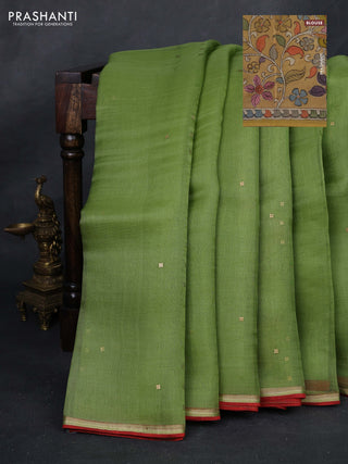 Green & Mustard Yellow Pure Organza Silk - Penkalamkari Blouse
