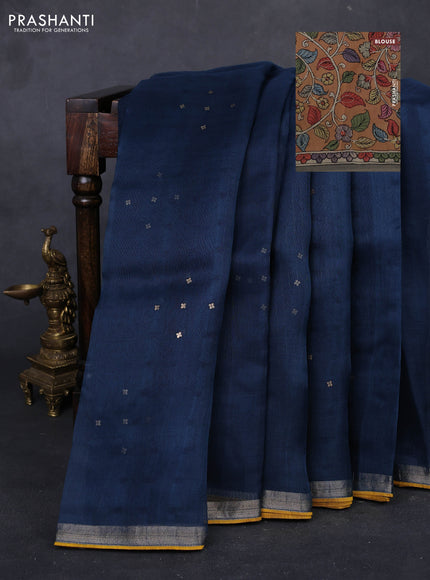 Peacock Blue & Rust Pure Organza Silk - Penkalamkari Blouse