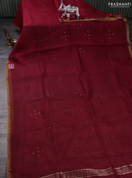 Maroon & Sandal Pure Organza Silk - Penkalamkari Blouse