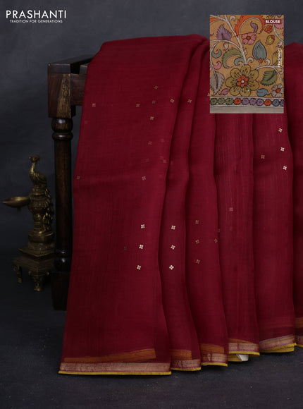 Maroon & Sandal Pure Organza Silk - Penkalamkari Blouse