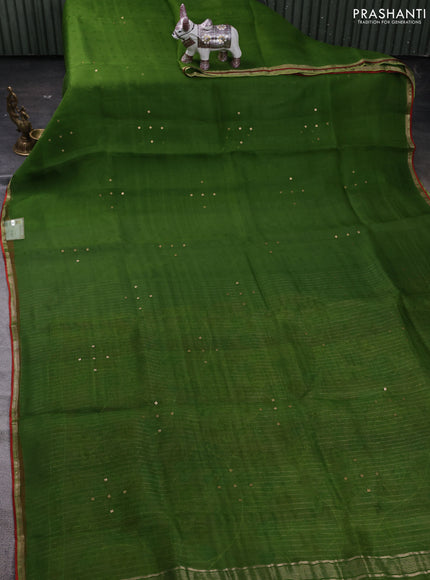 Green & Peach Pink Pure Organza Silk - Penkalamkari Blouse