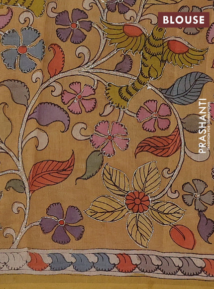 Peach Pink & Sandal Pure Organza Silk - Penkalamkari Blouse