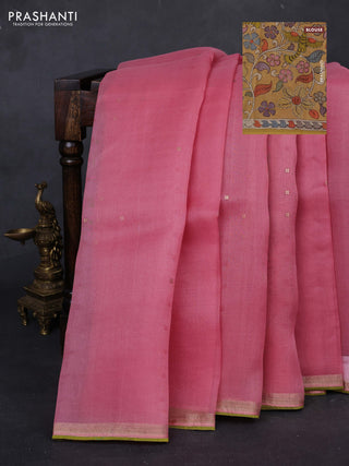 Peach Pink & Sandal Pure Organza Silk - Penkalamkari Blouse