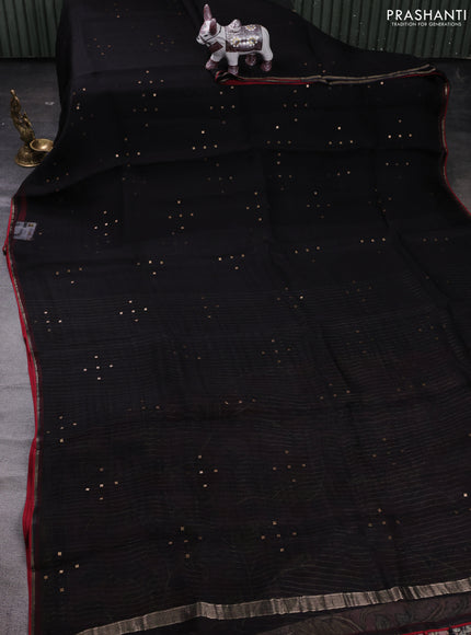 Black & Pink Pure Organza Silk - Penkalamkari Blouse