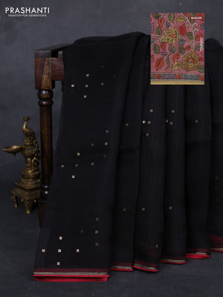 Black & Pink Pure Organza Silk - Penkalamkari Blouse
