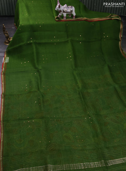 Green & Grey Pure Organza Silk - Penkalamkari Blouse