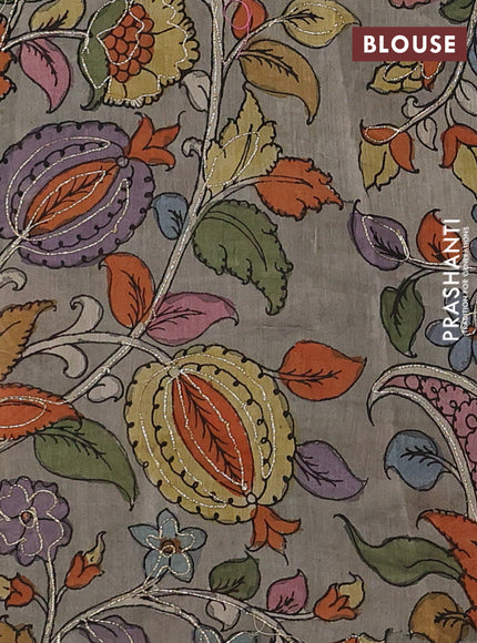 Green & Grey Pure Organza Silk - Penkalamkari Blouse