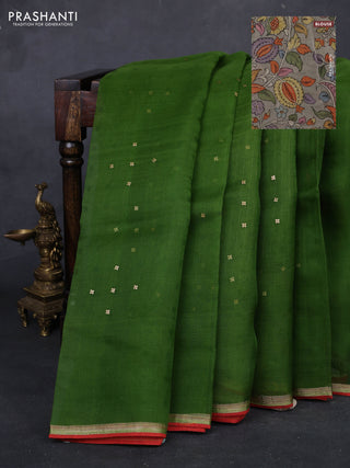 Green & Grey Pure Organza Silk - Penkalamkari Blouse