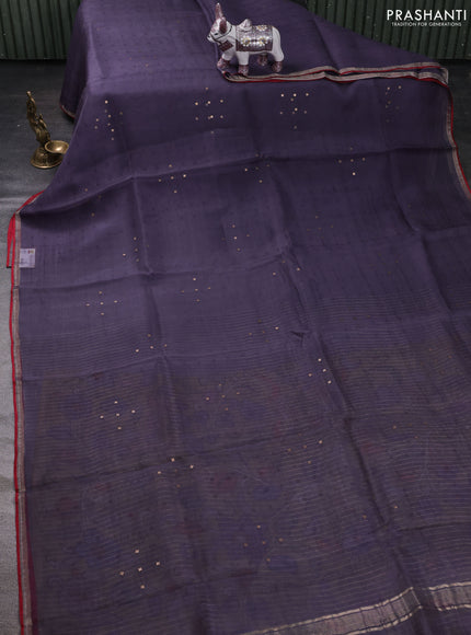 Grey & Mustard Yellow Pure Organza Silk - Penkalamkari Blouse