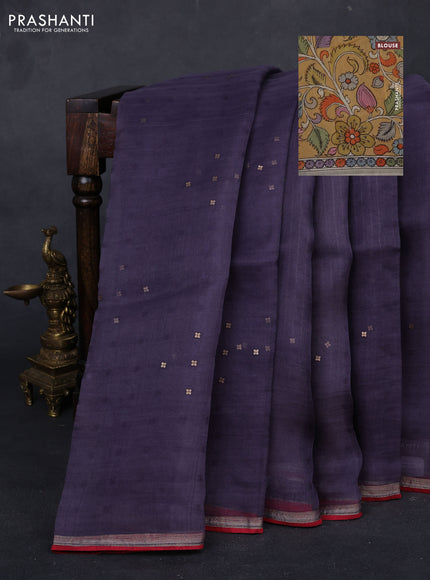 Grey & Mustard Yellow Pure Organza Silk - Penkalamkari Blouse
