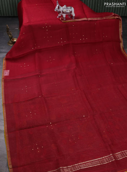 Maroon & Pista Green Pure Organza Silk - Penkalamkari Blouse
