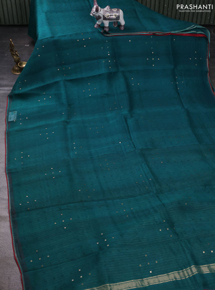 Peacock Green & Sandal Pure Organza Silk - Penkalamkari Blouse
