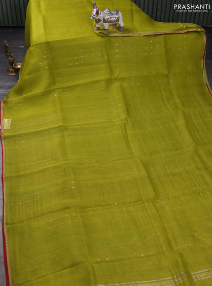 Lime Green & Pastel Purple Pure Organza Silk - Penkalamkari Blouse