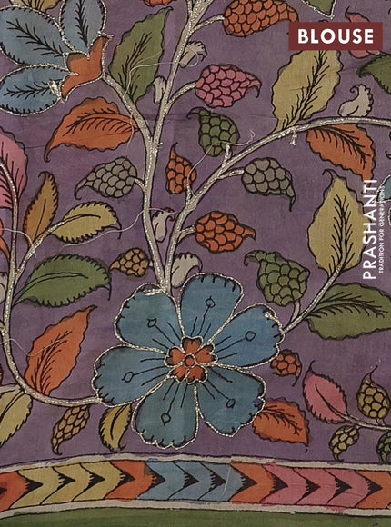 Lime Green & Pastel Purple Pure Organza Silk - Penkalamkari Blouse