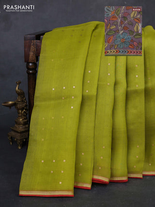Lime Green & Pastel Purple Pure Organza Silk - Penkalamkari Blouse