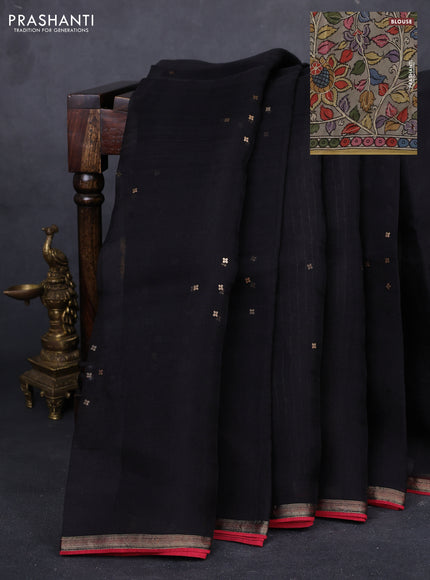 Black & Beige Pure Organza Silk - Penkalamkari Blouse