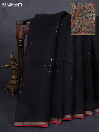 Black & Beige Pure Organza Silk - Penkalamkari Blouse