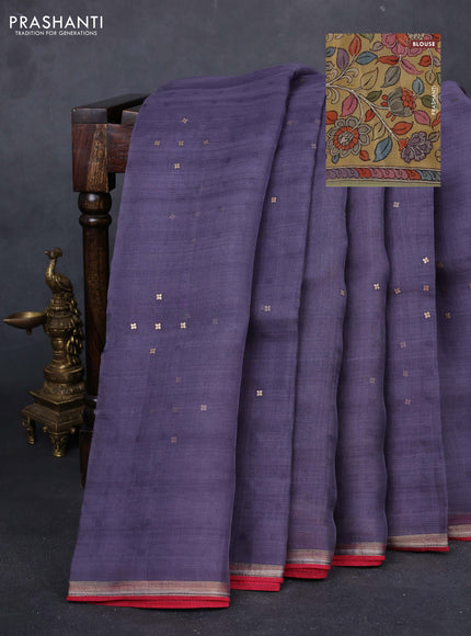 Grey & Mustard Yellow Pure Organza Silk - Penkalamkari Blouse
