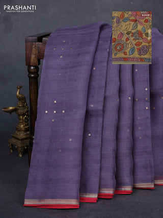 Grey & Mustard Yellow Pure Organza Silk - Penkalamkari Blouse