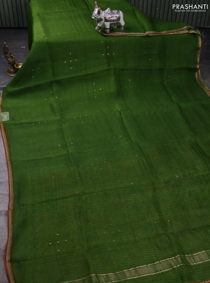 Green & Mustard Yellow Pure Organza Silk - Penkalamkari Blouse