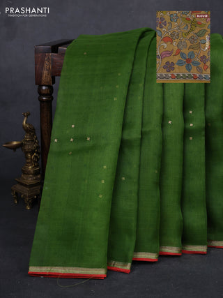 Green & Mustard Yellow Pure Organza Silk - Penkalamkari Blouse