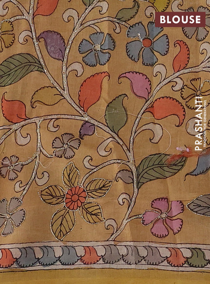 Pink & Mustard Yellow Pure Organza Silk - Penkalamkari Blouse
