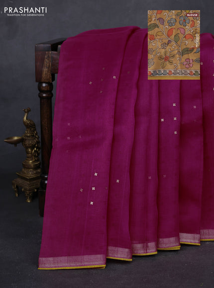 Pink & Mustard Yellow Pure Organza Silk - Penkalamkari Blouse
