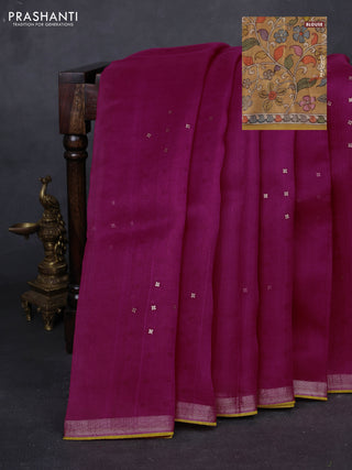 Pink & Mustard Yellow Pure Organza Silk - Penkalamkari Blouse