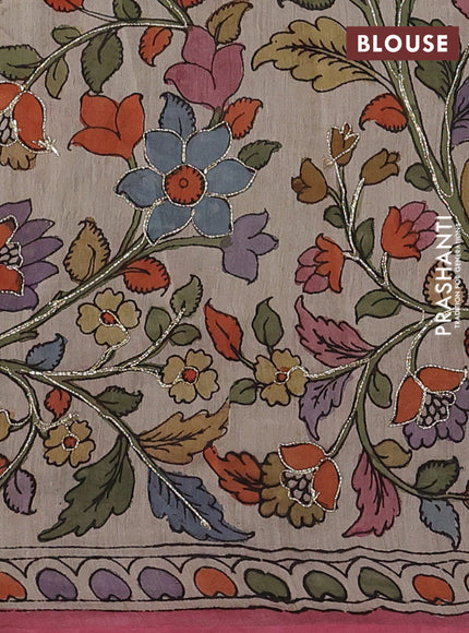 Pastel Purple & Beige Pure Organza Silk - Penkalamkari Blouse