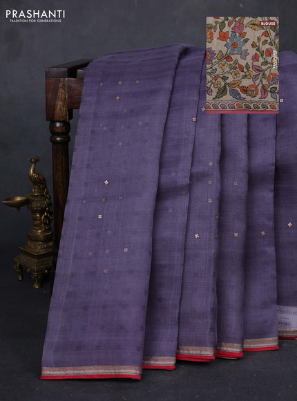 Pastel Purple & Beige Pure Organza Silk - Penkalamkari Blouse