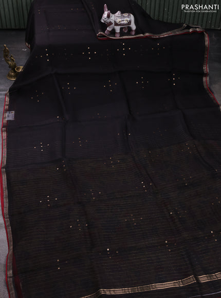 Black & Elaichi Green Pure Organza Silk - Penkalamkari Blouse