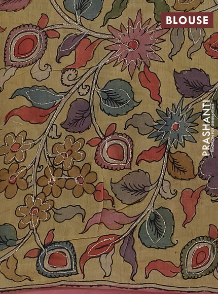 Black & Elaichi Green Pure Organza Silk - Penkalamkari Blouse
