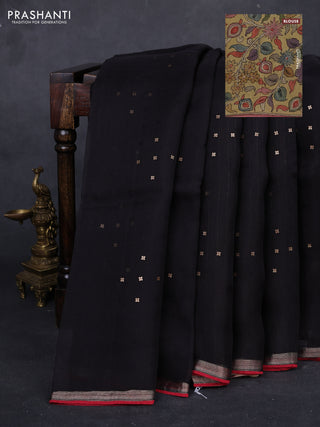 Black & Elaichi Green Pure Organza Silk - Penkalamkari Blouse