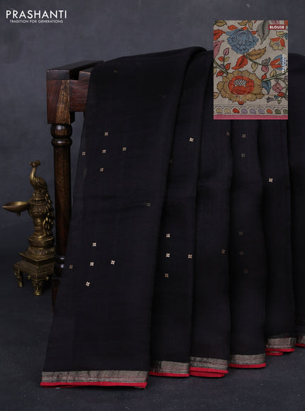 Black & Beige Pure Organza Silk - Penkalamkari Blouse